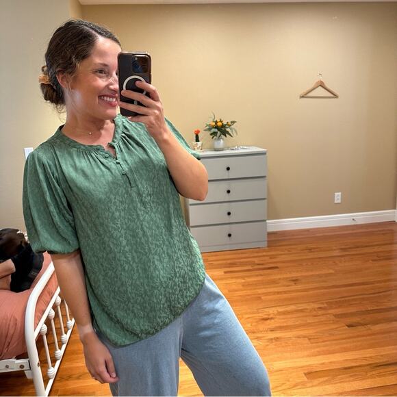 Anthropologie Current Air Green Jacquard Blouse Medium - Picture 4 of 12